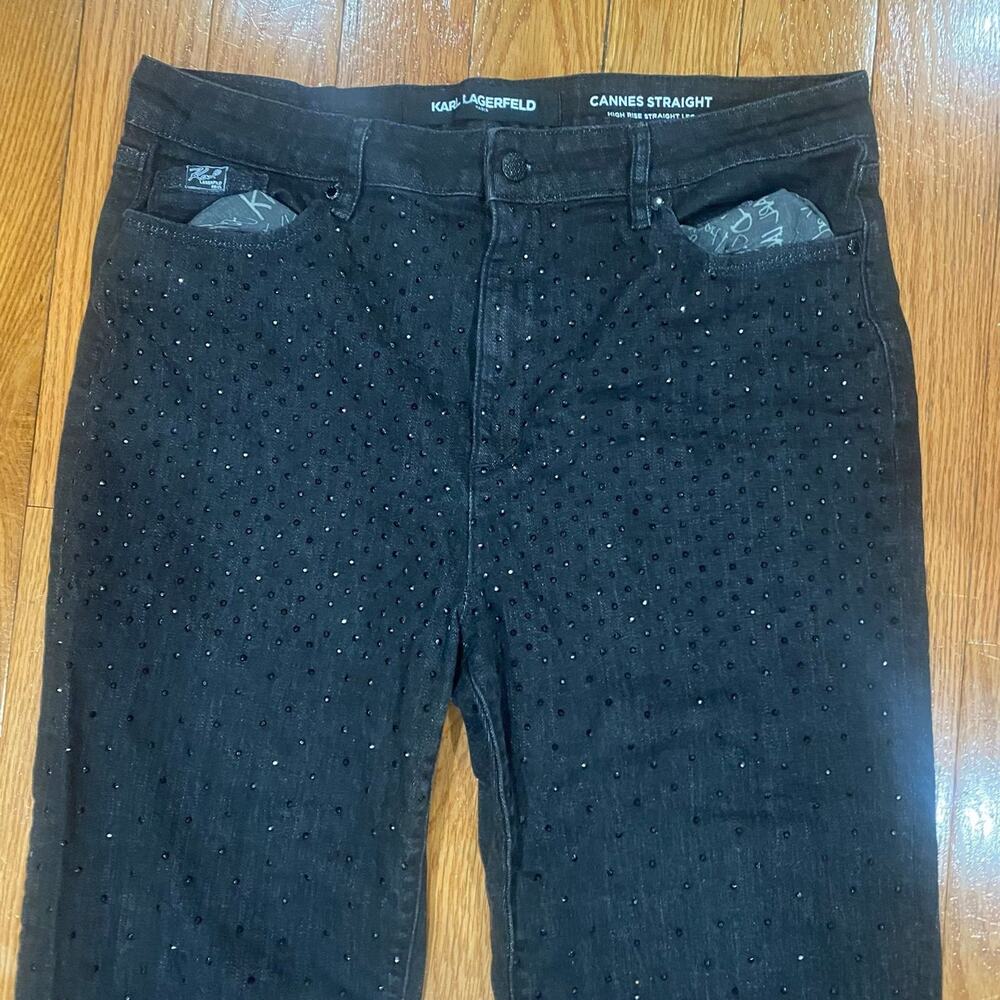 Karl Lagerfeld Paris Women’s Embellished Cannes High Rise Straight Jeans Size 16